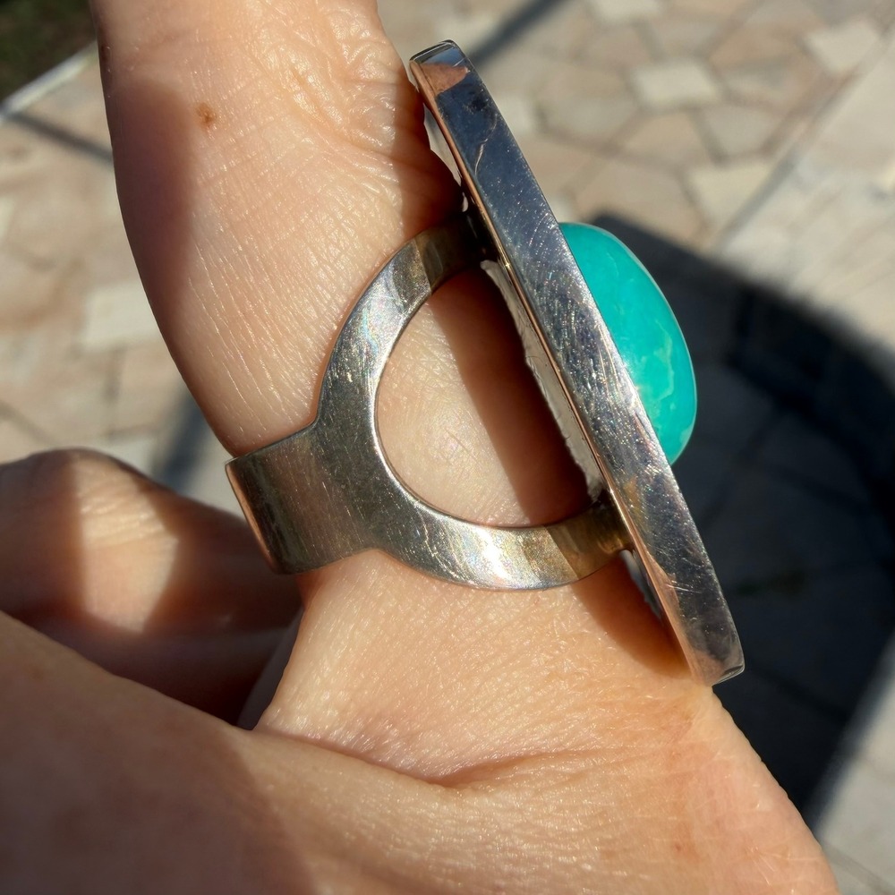 Jay King DRT 925 Silver Turquoise Inlay Statement Ring Sz 6.5 Oval Southwestern - Picture 4 of 13